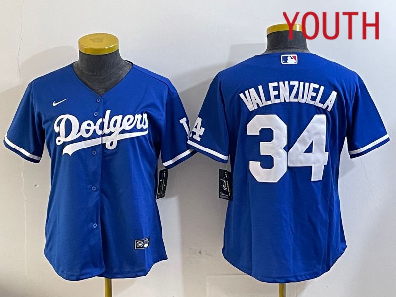 Youth Los Angeles Dodgers 34 Valenzuela 2024 blue jersey 202411202
